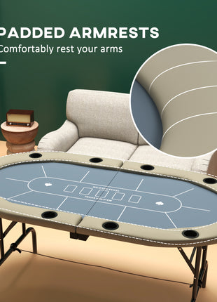 Foldable Poker Table Blackjack Texas Holdem Poker Game Table with Cup Holders, 70" Oval, Blue