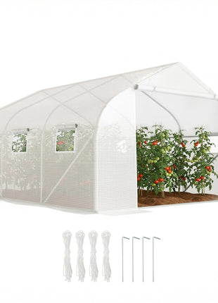 11.5' x 10' x 6.5' Outdoor Walk-in Greenhouse, Tunnel Green House with Roll-up Windows, Zippered Door, PE Cover, Heavy Duty Steel Frame, White