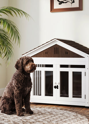 40"L Wooden Dog House Outdoor Indoor for Small, Medium, Large Dogs, with Air Vents & Elevated Removable Floor