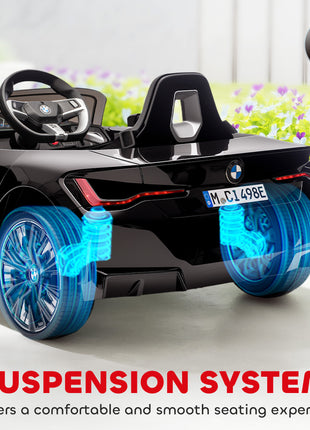 12V Electric Car for Kids with 2.4G Remote Control, Suspension, Black