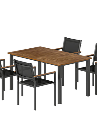 Outdoor Dining Set for 4, Patio Table and Chairs Set with 59" Rectangle Acacia Wood Table and 352 LBS Stackable Chairs