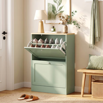 Slim Shoe Storage Cabinet, Modern Shoe Cabinet with 2 Flip Drawers and Adjustable Shelves for 8-12 Pairs, Green