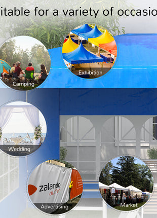 9.6' x 19' Large Party Tent, Outdoor Event Shelter, Gazebo Canopy with 4 Removable Window Sidewalls for Weddings, Picnics, Blue