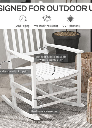 Wooden Rocking Chair Set, Curved Armrests, High Back, Slatted Top Table Outdoor Rocker Set, White