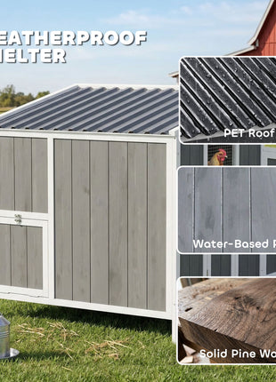 Chicken Coop, Wooden Chicken House for 4-6 Hens, Outdoor Hen House with Nesting Box, Pull-Out Tray and Weatherproof Roof