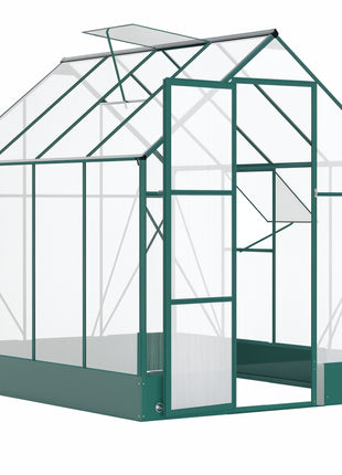 8' x 6' Greenhouse for Outdoors, Polycarbonate Greenhouse with Roof Vent and Rain Gutter, Aluminum Walk-in for Outside for Patio Backyard Garden, Green