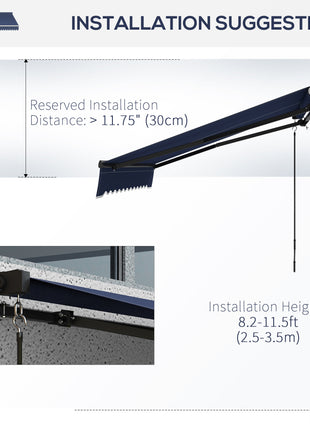 10' x 8' Retractable Awning, 280gsm UV Resistant Sunshade Shelter for Deck, Balcony, Yard, Blue