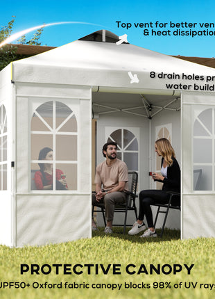 9.6 x 9.6 ft Pop Up Canopy Tent with Sidewalls, One Push Setup, UPF50+ Portable Instant Canopy Shelter, White