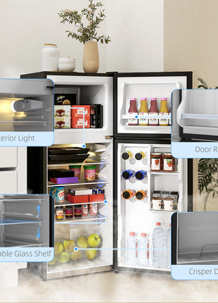 Small Fridge with Freezer, 4 Cu Ft Refrigerator with Reversible Doors, Black