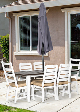 Patio Dining Set for 6, Outdoor Furniture Set with a Table & Chairs, Cushions, Umbrella Hole for Garden, Backyard, or Poolside, Beige