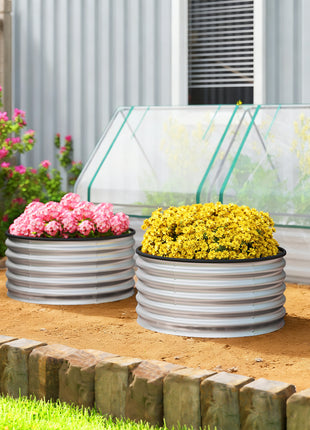 Set of 2 Raised Garden Bed, Metal Planter Box with Safety Edging, Easy-to-assemble Stock Tank 3'x3'x1.4' Silver