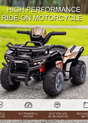 Kids ATV Four Wheeler  Ride on Car, Motorized Quad, 6V Battery Powered Electric Quad with Songs for 18-36 Months, Black