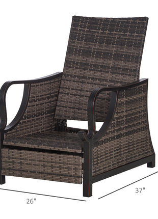 Outdoor Recliner Chair with Cushion, Rust-Resistant Aluminum Frames PE Wicker Patio Lounge Chaise Chair with Adjustable Reclining Backrest and Footrest, Pillow, Dark Blue