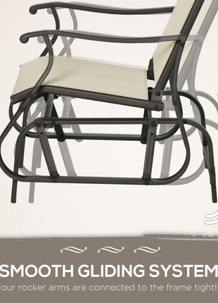 3-Piece Outdoor Gliders Set Bistro Set with Steel Frame, Tempered Glass Top Table for Patio, Garden, Backyard, Lawn, Beige