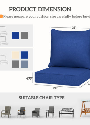 Patio Chair Cushions Set of 2 with Seat & Backrest, Fade Resistant Seat Replacement Cushion Set, Navy Blue