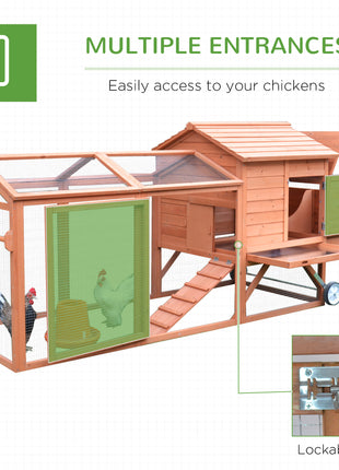 96.5" Chicken Coop Wooden Hen House Poultry Cage Pen Portable with Wheels and Nesting Box, Chicken Cage for Backyard Outdoor, Natural