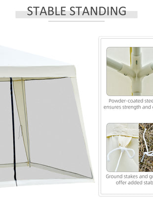 10'x10' Outdoor Party Tent Canopy with Mesh Sidewalls, Patio Gazebo Sun Shade Screen Shelter, Beige