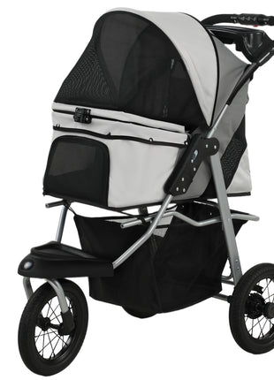 Dog Stroller, Foldable Dog Stroller with 12" Rubber Wheels for Small Dogs, Up to 22 LBS, Light Gray