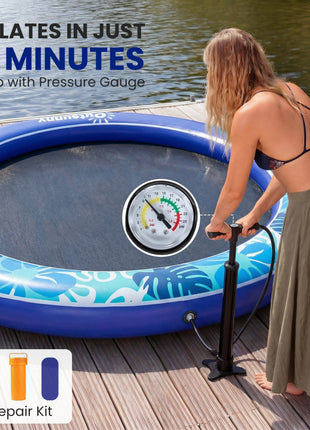8FT Inflatable Water Hammock Floating Ring, Inflatable Floating Dock Platform for for Lakes, Pools, Oceans, Blue