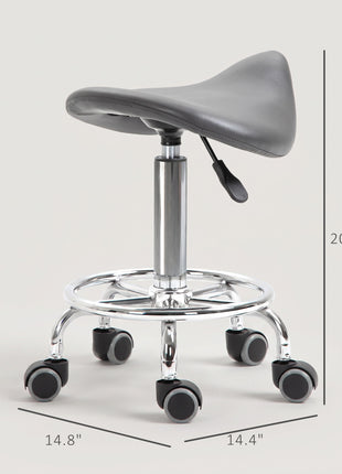 PU Leather Adjustable Stool, Rolling Saddle Stool with Wheels for Massage, Spa, Clinic, Beauty and Tattoo, Gray