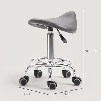 PU Leather Adjustable Stool, Rolling Saddle Stool with Wheels for Massage, Spa, Clinic, Beauty and Tattoo, Gray