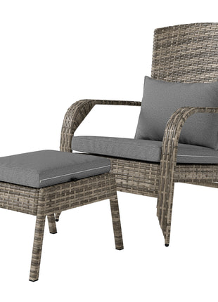Wicker Adirondack Chair Fire Pit Chair w/ Ottoman & Cushions, Gray