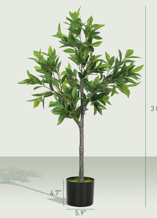 Potted Fake Plant, Lifelike Laurel Artificial Tree with 345 PEVA Leaves for Home Decor, Green