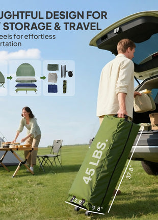 2-Person Tent Cot, 4-in-1 Elevated Camping Bed Combo with Air Mattress, Bed Cover, Foot Pump