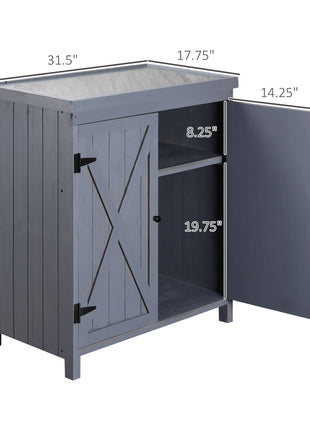 Outdoor Storage Cabinet, Outdoor Tool Shed with Galvanized Top and Two Shelves for Yard Tools or Pool Accessories, Gray