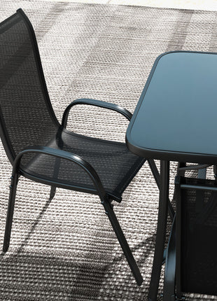 8 Pieces Patio Furniture Set with 9Ft Patio Umbrella, Outdoor Dining Table and Chairs, Black