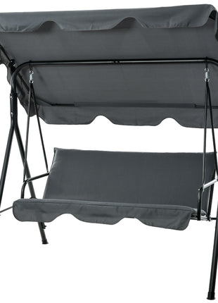 3-Seat Outdoor Patio Swing Chair w/ Cushion, Steel Frame Stand, Adjustable Tilt Canopy for Patio, Garden, Gray