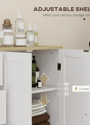 Freestanding Bathroom Floor Cabinet, Modern Bathroom Cabinet with Adjustable Shelf, 4 Drawers and 2 Doors, White