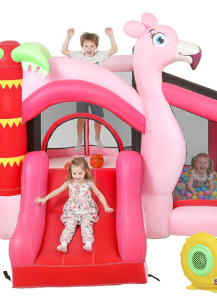 Inflatable Bounce House with Ball Pool, Basketball Hoop, Jumping Bouncy Castle with Blower for Indoor Outdoor, Pink