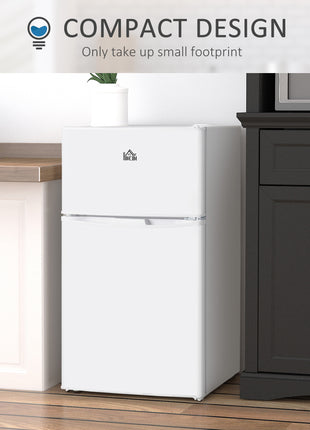 3.2 Cu.Ft Mini Fridge with Freezer, Compact Refrigerator with Adjustable Thermostat, Shelf and Double Reversible Door for Bedroom, Dorm, Home Office, Energy Efficient, White