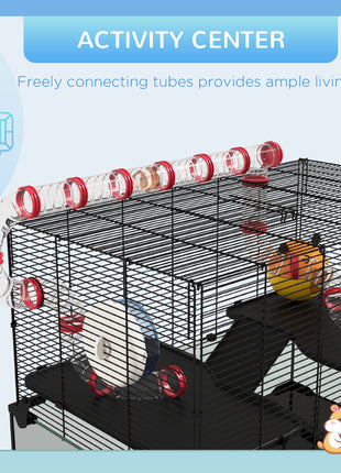 31" Hamster Cage with Tube and Tunnel, Deep Glass Bottom