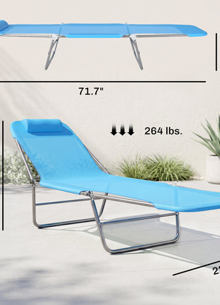 Folding Chaise Lounge Pool Chairs, Outdoor Sun Tanning Chairs with Pillow, Reclining Back, Steel Frame & Breathable Mesh for Beach, Yard, Patio, Blue