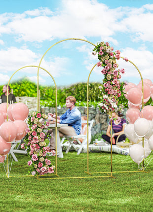 Metal Arch Backdrop Stand Set of 3, 7/6.5/6 ft Wedding Arch Frame, Balloon Backdrop Arch Stand Set for Birthday Party, Bridal Shower, Graduation, Ceremony, Banquet Decorations, Gold