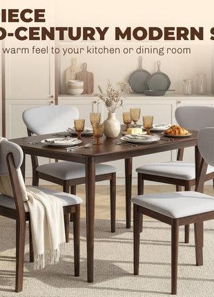 5-Piece Dining Table Set for 4, Mid-Century Modern Kitchen Table and Chairs, Light Gray