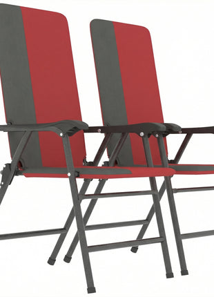 Folding Patio Chairs Set of 2, Padded High Back Lawn Camping Chairs with Armrests, 600D Oxford Fabric, Red