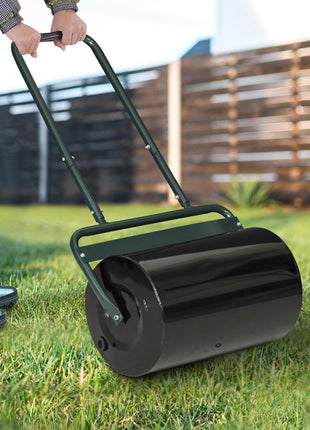 20-Inch Push/Tow Behind Lawn Roller Filled with 10 Gal Water or Sand for Flattening Sod in the Garden, Dark Green