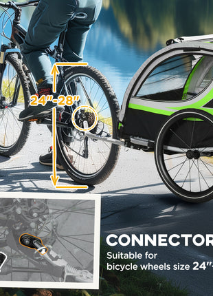 3-in-1 Bike Trailer for Kids, Running Stroller with 2 Seats, Jogging Cart with 5-Point Harness, Storage Units, Green