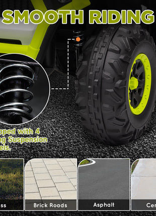 12V Kids ATV, 4 Wheeler Quad with 4 Spring Suspension Wheels, LED Lights, Music USB, Green