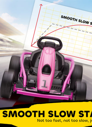 24V Electric Go Kart for Kids, Drift Ride-On Racing Go Kart with 2 Speeds, for Boys Girls Aged 8-12 Years Old, Pink