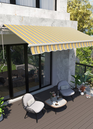 12' x 10' Manual Retractable Awning Outdoor Sunshade Shelter for Patio, Balcony, Yard, with Adjustable & Versatile Design, Yellow and Gray
