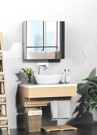 Bathroom Mirrored Cabinet, 24"x22" Steel Frame Medicine Cabinet, Wall-Mounted Storage Organizer with Double Doors, White