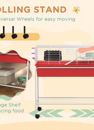 Two-Story Small Animal Cage Removable from Stand, Pet Habitat with Shelf & Wheels, 33" x 18.5" x 35", Red