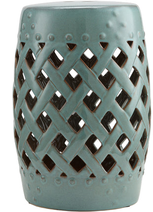 13" x 18" Ceramic Garden Stool with Woven Lattice Design & Glazed Strong Materials Decorative End Table, Antique Blue