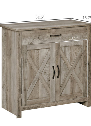 Farmhouse Sideboard Buffet Cabinet, Barn Door Coffee Bar Cabinet with Drawer and Adjustable Shelf for Kitchen, Living Room, Entryway, Gray