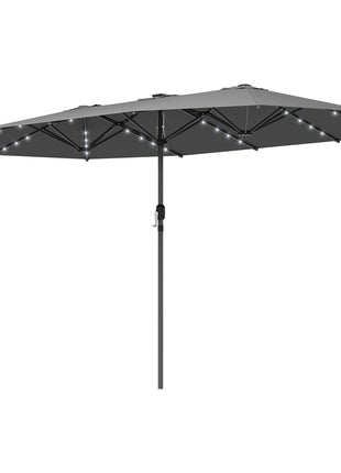 Garden Parasol, Double-Sided Sun Umbrella with LED Solar Lights, Patio Parasol for Outdoor, Gray