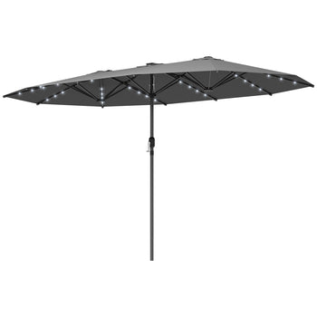 Garden Parasol, Double-Sided Sun Umbrella with LED Solar Lights, Patio Parasol for Outdoor, Gray